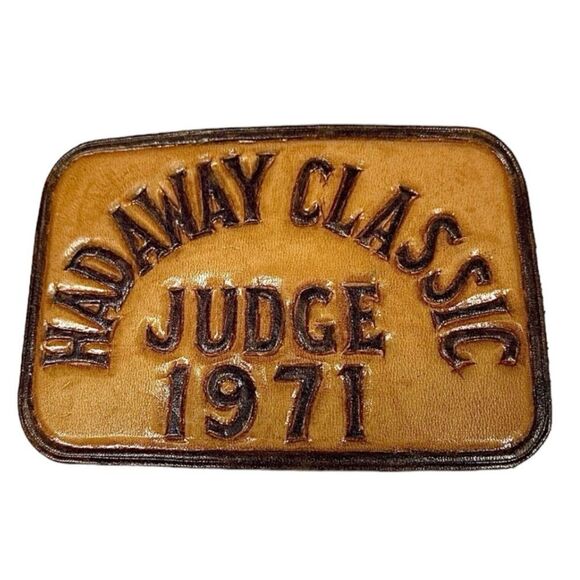Vintage Men’s Belt Buckle Hadaway Classic Judge Leather Over Metal - Picture 1 of 2
